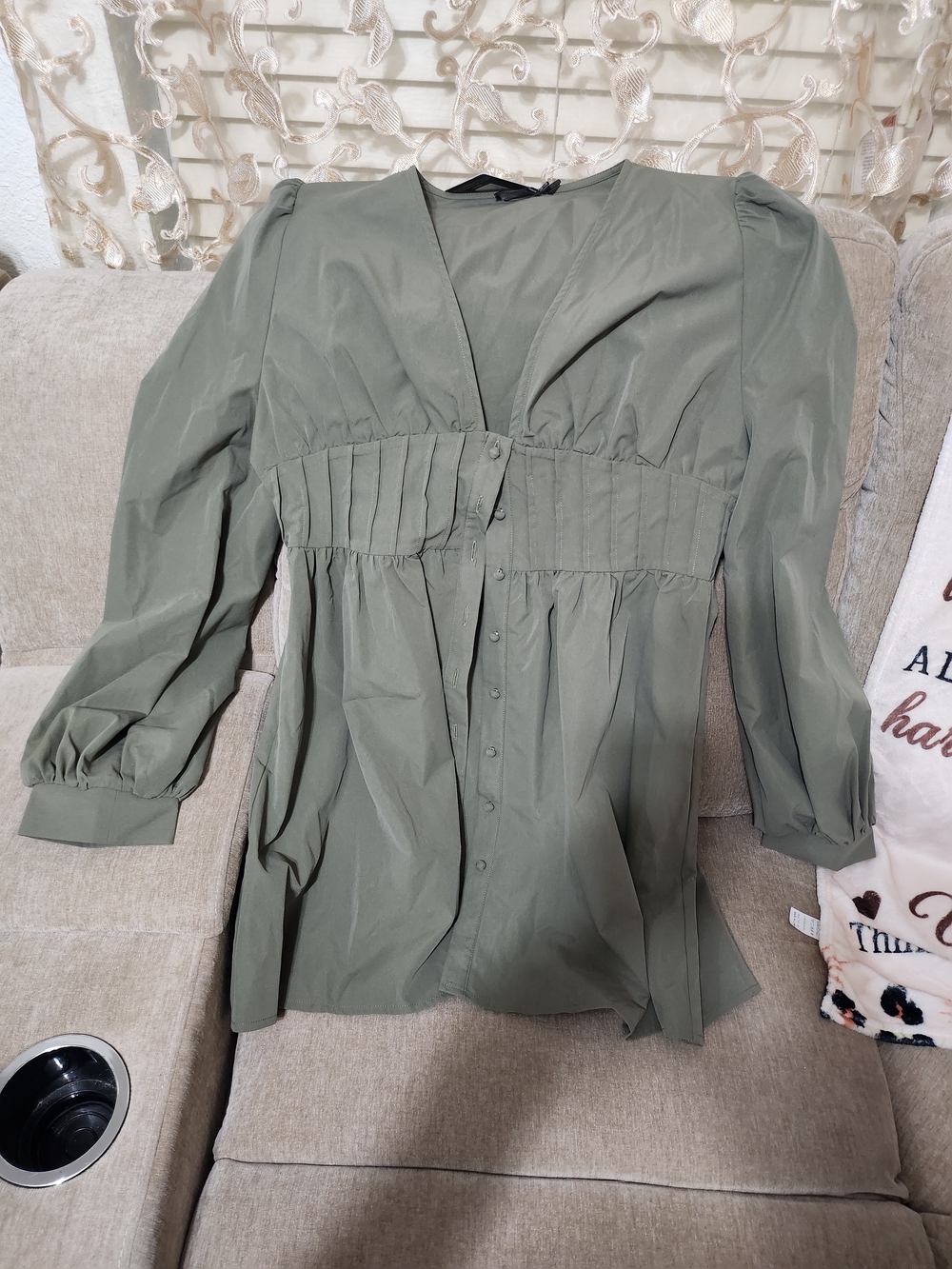 PrettyLittleThing Olive Green Mini Dress with Pleated Waist